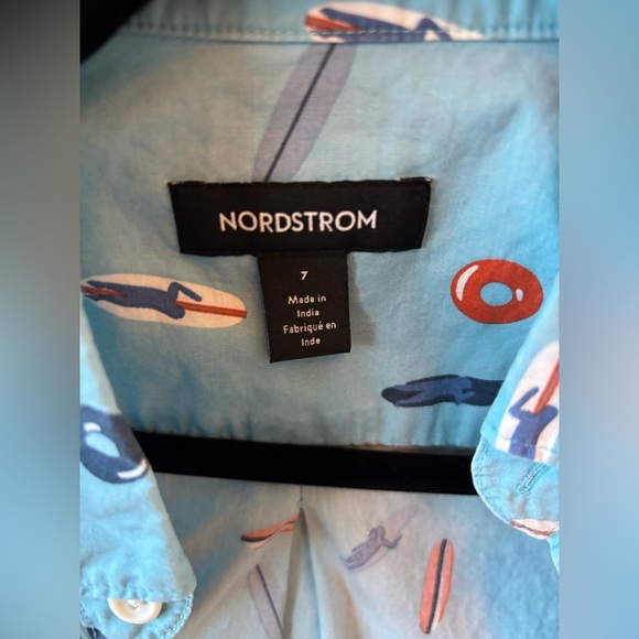 Nordstrom Boys Blue Poolside Surf Button Up T Shirt Size 7 - Picture 2 of 3